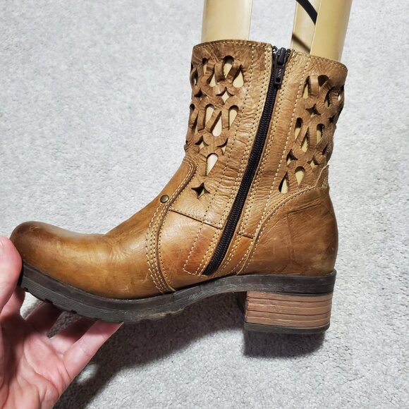 DROMEDARIS Kenza Ankle Boots Booties Leather Cut Out Rustic Brown Women 38EU 7US - Picture 4 of 14